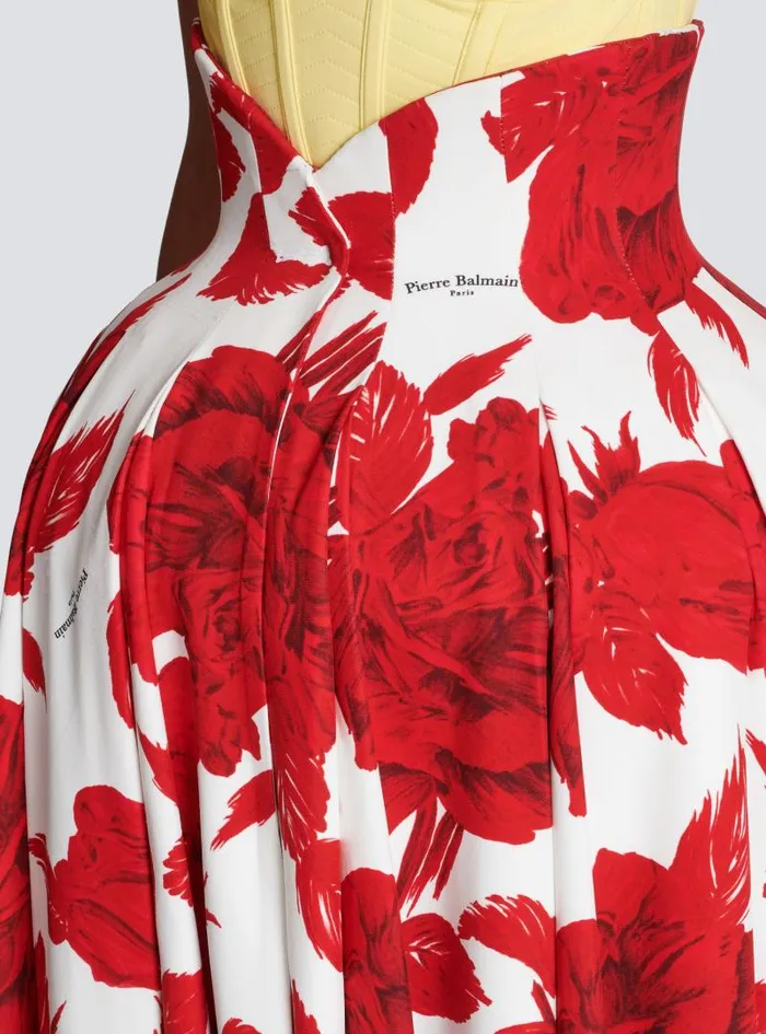 Balmain Skirts Women Long Pleated Crepe Tulip Skirt Red