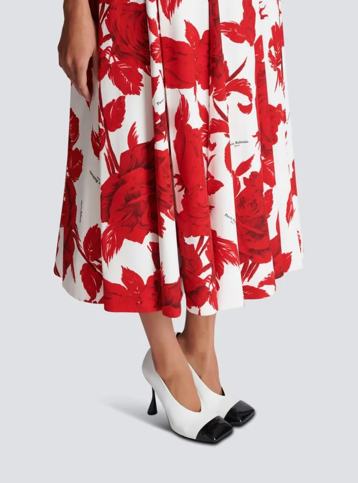 Balmain Skirts Women Long Pleated Crepe Tulip Skirt Red