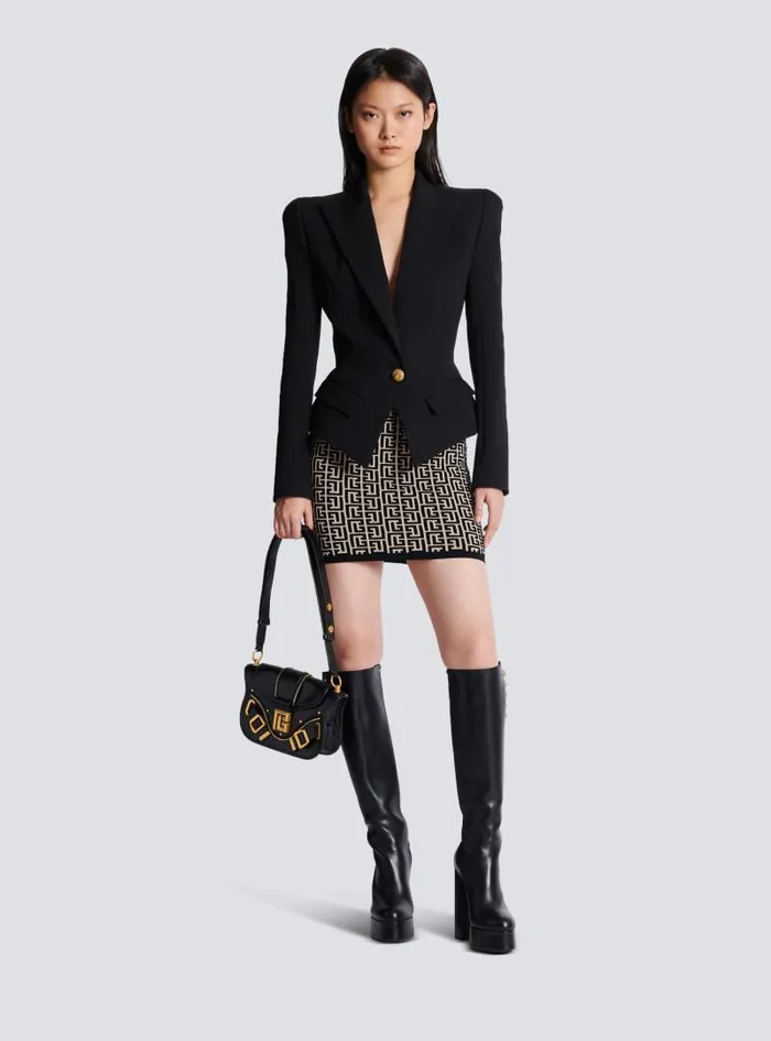Balmain Skirts Women Monogrammed Knit Skirt Black
