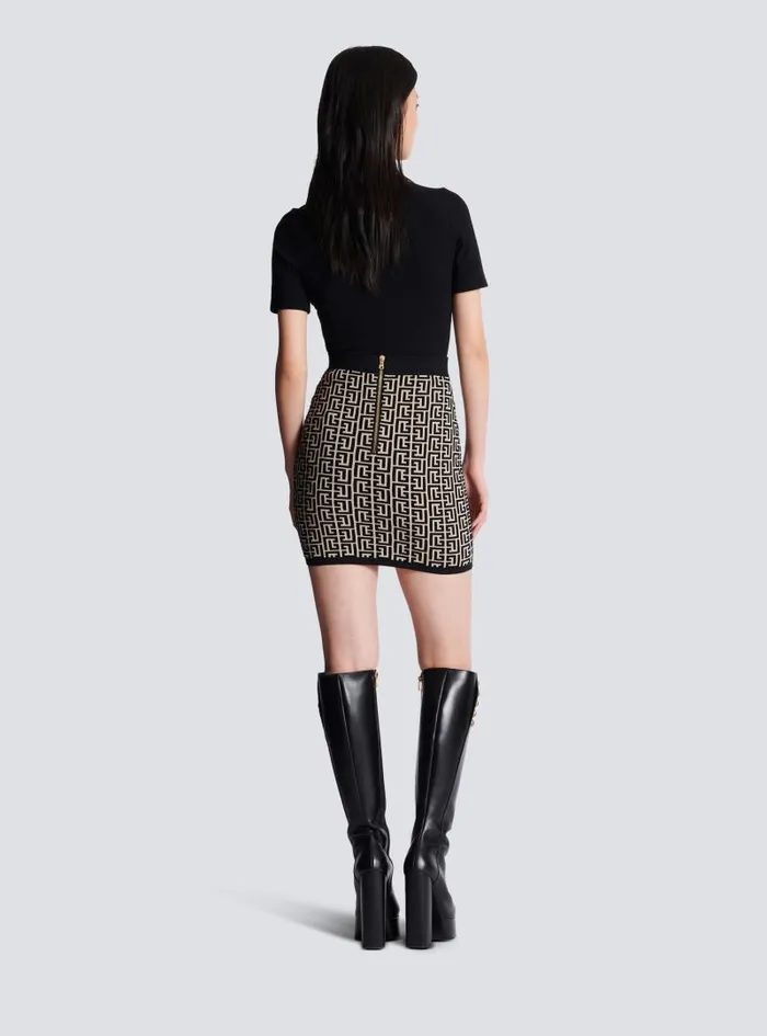Balmain Skirts Women Monogrammed Knit Skirt Black