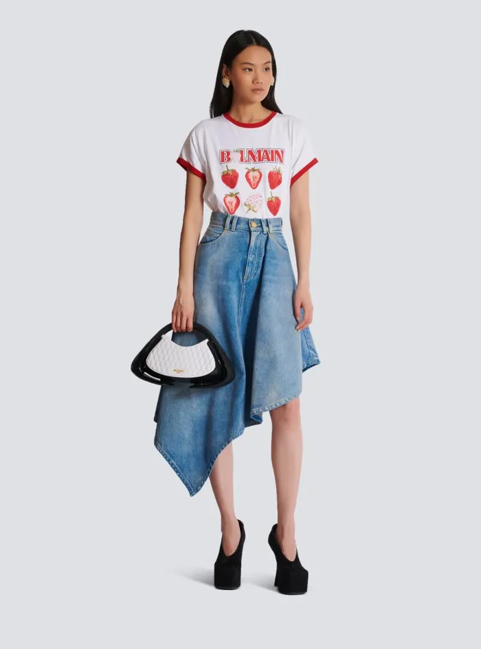 Balmain Skirts Women Pleated Asymmetric Denim Skirt Blue