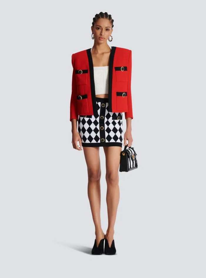 Balmain Skirts Women Short Diamond Jacquard Skirt Black