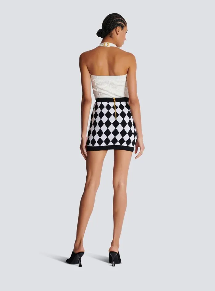 Balmain Skirts Women Short Diamond Jacquard Skirt Black