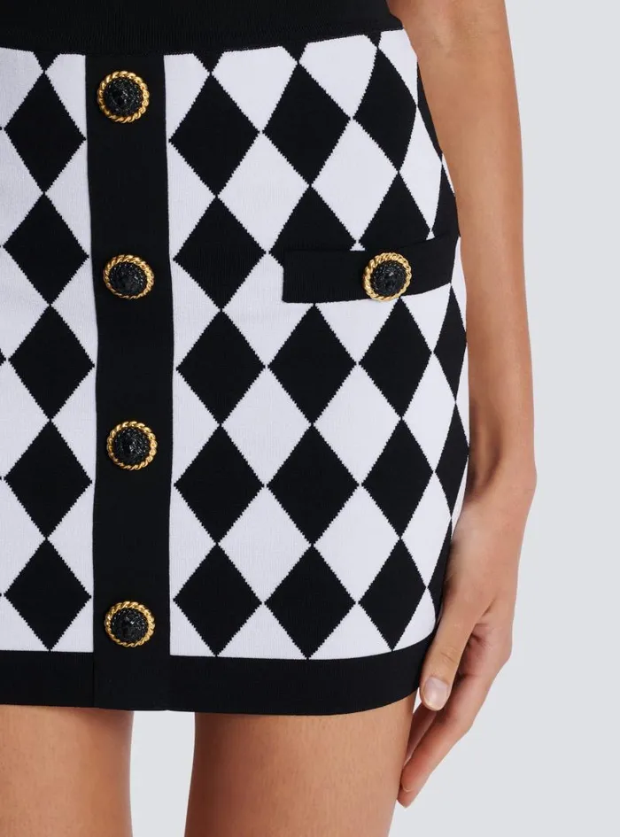 Balmain Skirts Women Short Diamond Jacquard Skirt Black