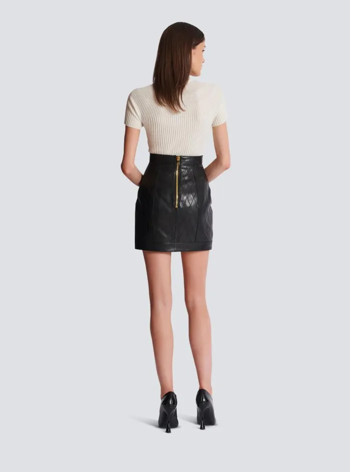 Balmain Skirts Women Topstitched Leather Skirt With Buttons Black