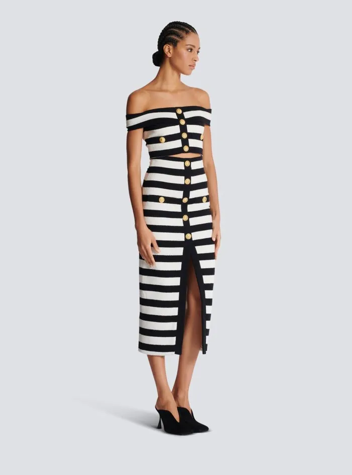Balmain Skirts Women Twotone Buttoned Knit Midi Skirt Black