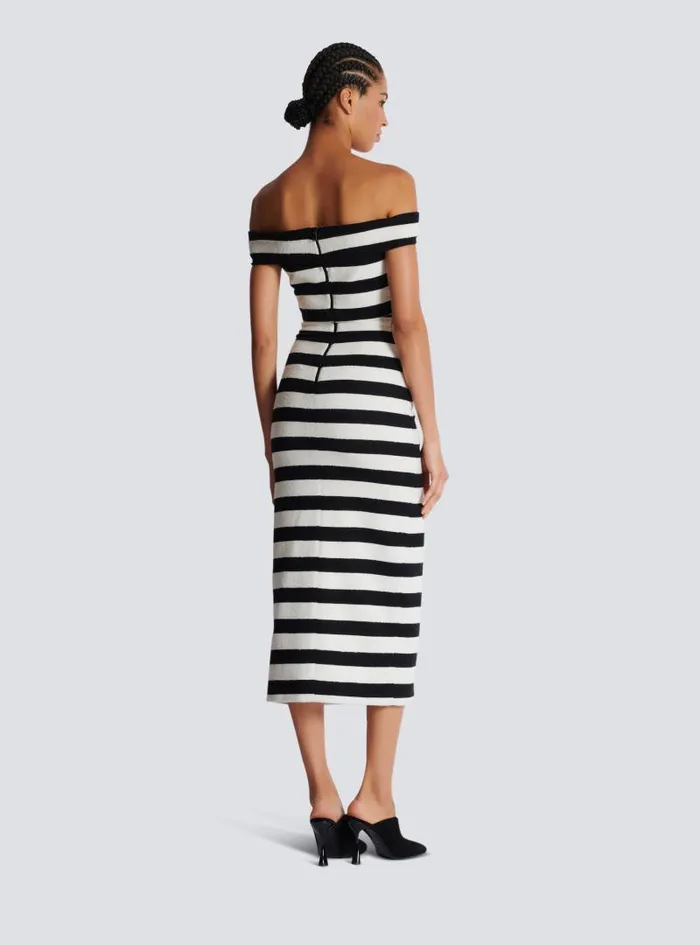 Balmain Skirts Women Twotone Buttoned Knit Midi Skirt Black