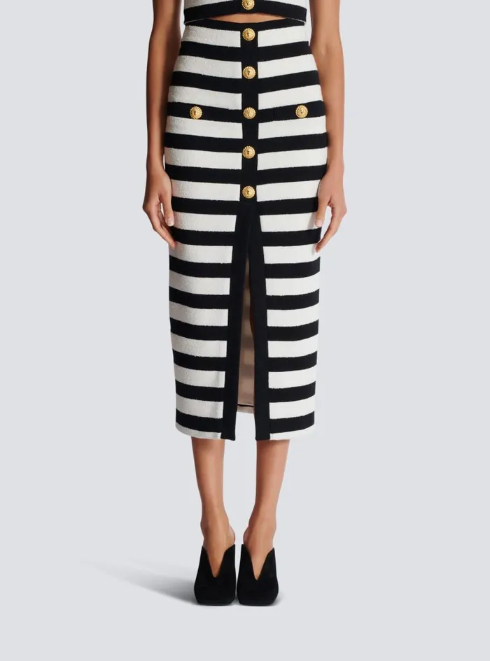 Balmain Skirts Women Twotone Buttoned Knit Midi Skirt Black