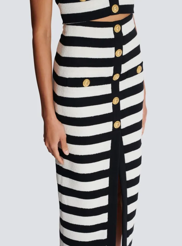 Balmain Skirts Women Twotone Buttoned Knit Midi Skirt Black