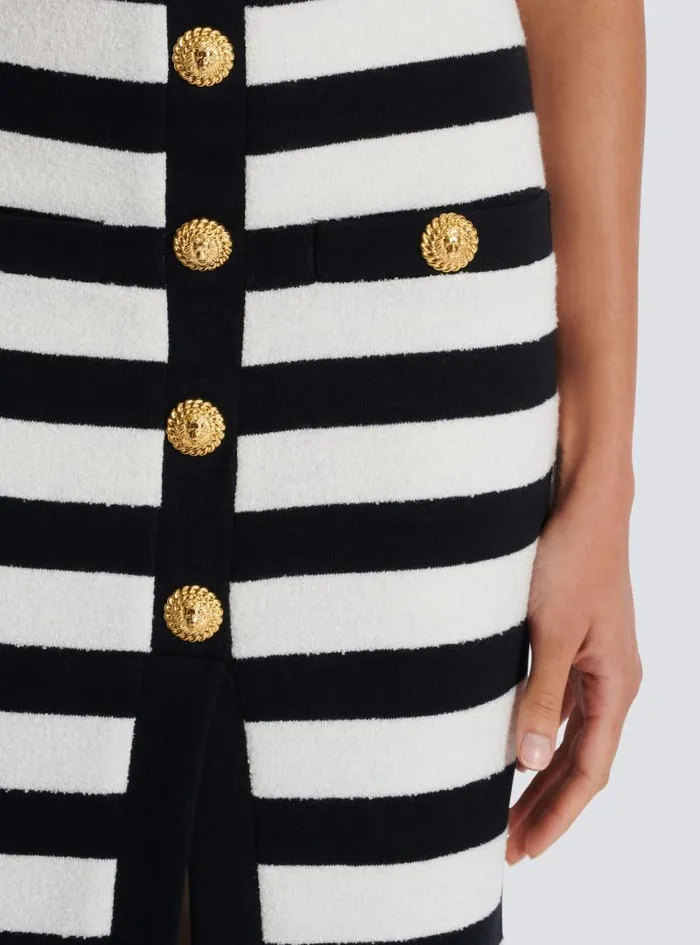Balmain Skirts Women Twotone Buttoned Knit Midi Skirt Black