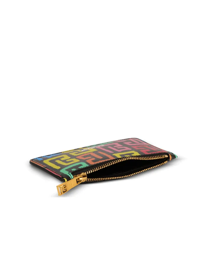 Balmain Small Leather Goods Men Multicoloured PB Labyrinth Calfskin Purse Black