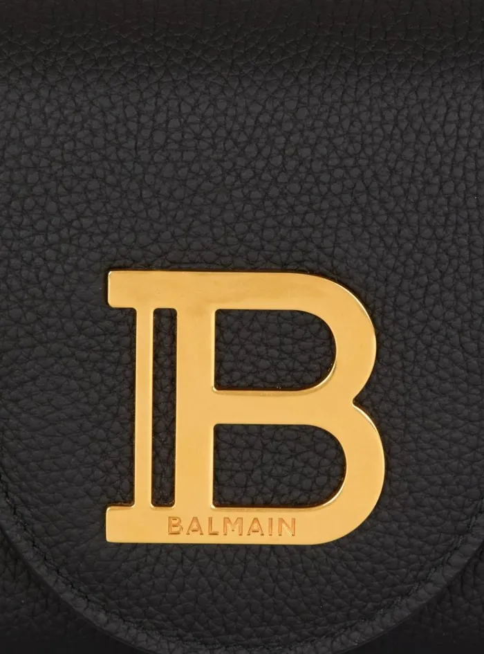 Balmain Small Leather Goods Women BBuzz Wallet On Chain In Grained Leather Black