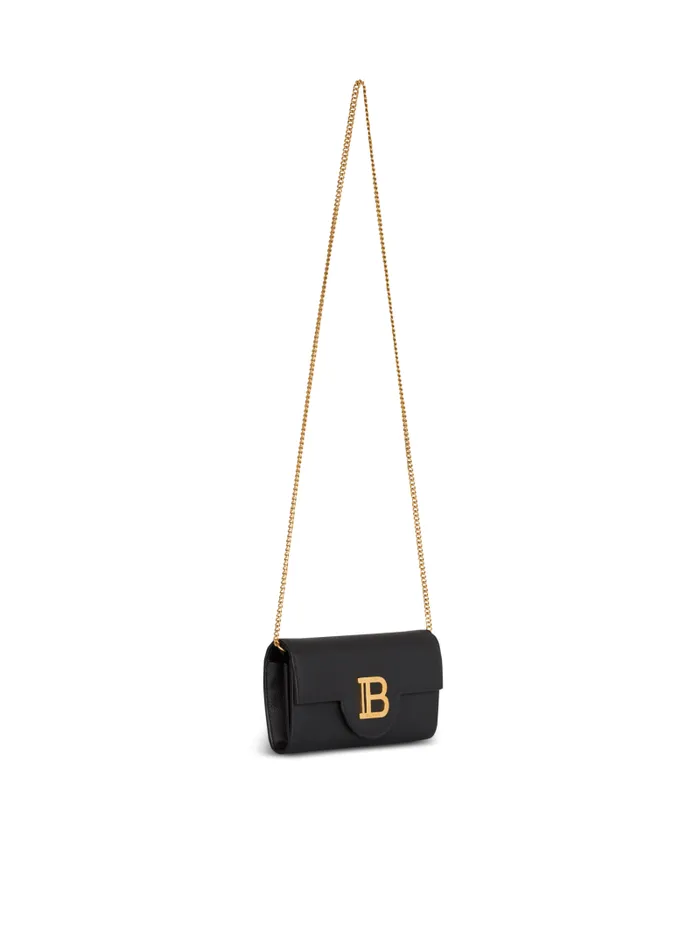 Balmain Small Leather Goods Women BBuzz Wallet On Chain In Grained Leather Black