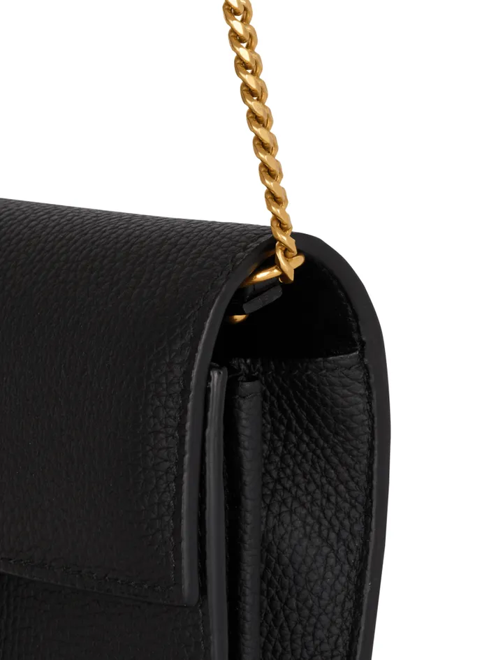 Balmain Small Leather Goods Women BBuzz Wallet On Chain In Grained Leather Black
