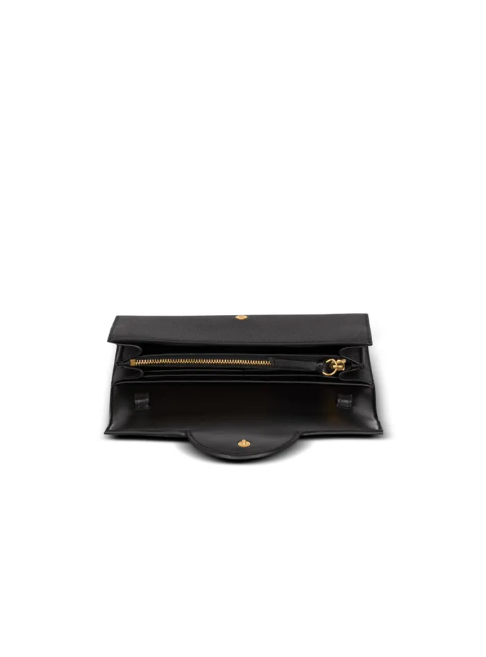 Balmain Small Leather Goods Women BBuzz Wallet On Chain In Grained Leather Black
