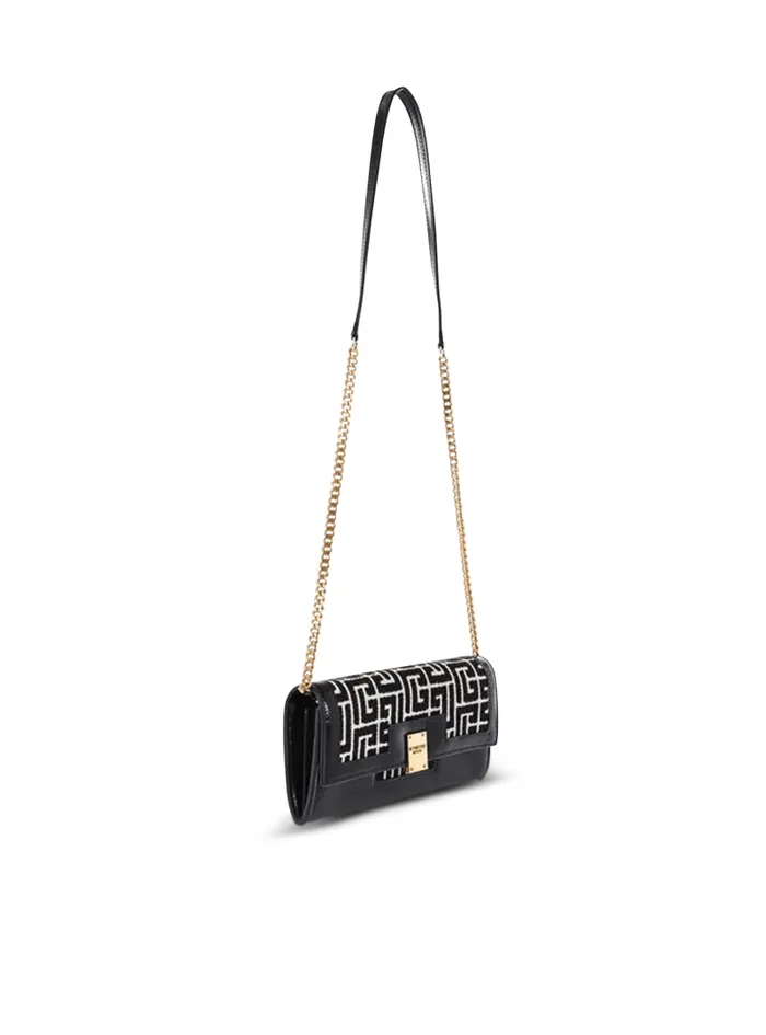 Balmain Small Leather Goods Women Bicolor Jacquard 1945 Wallet With Chain Black