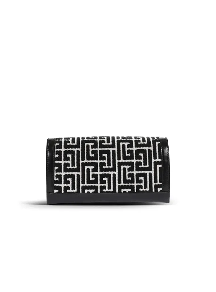 Balmain Small Leather Goods Women Bicolor Jacquard 1945 Wallet With Chain Black