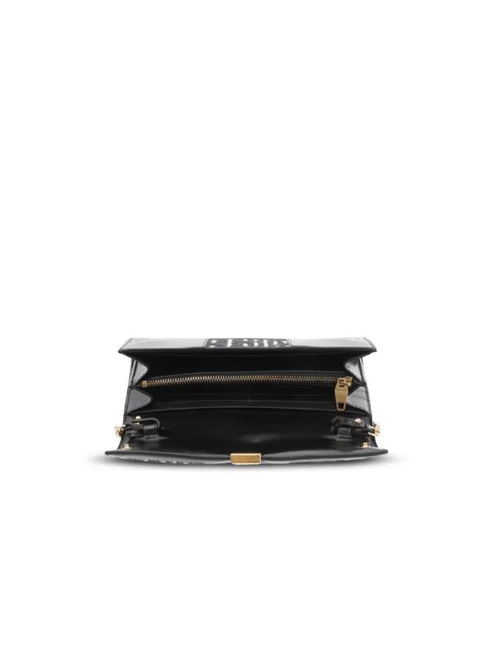Balmain Small Leather Goods Women Bicolor Jacquard 1945 Wallet With Chain Black