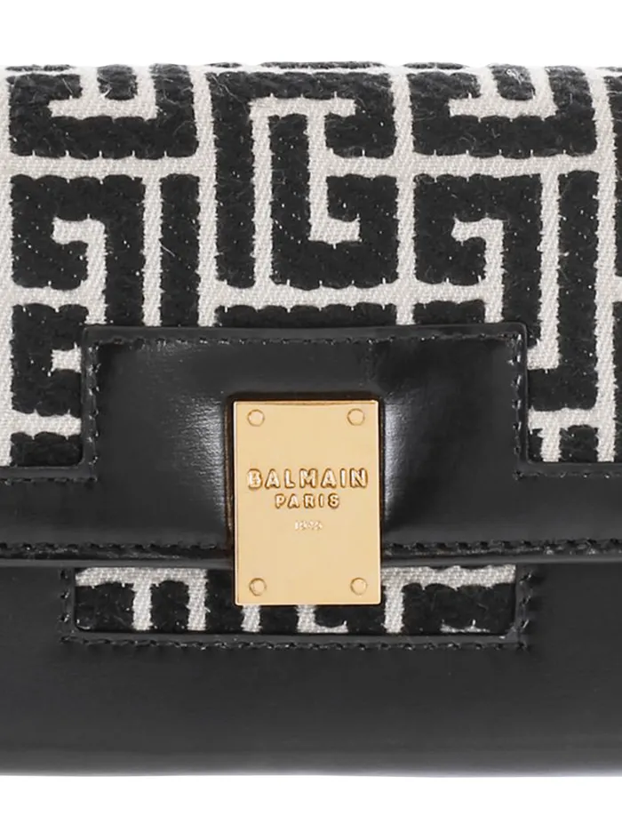Balmain Small Leather Goods Women Bicolor Jacquard 1945 Wallet With Chain Black