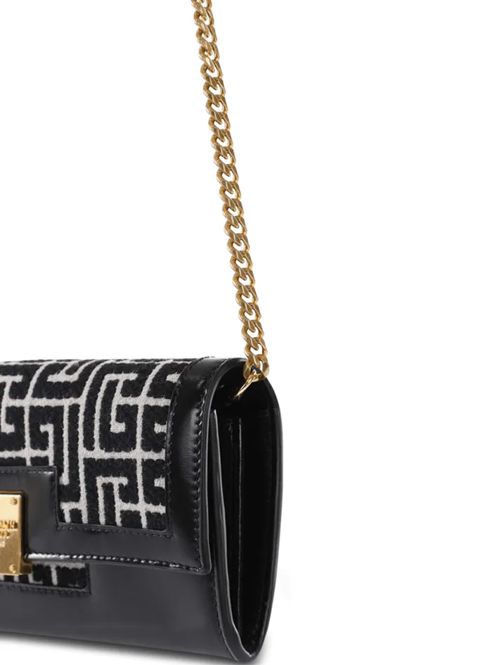 Balmain Small Leather Goods Women Bicolor Jacquard 1945 Wallet With Chain Black