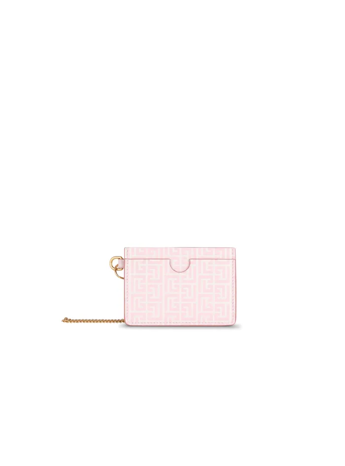 Balmain Small Leather Goods Women Embossed Calfskin Coin Card Holder Pink