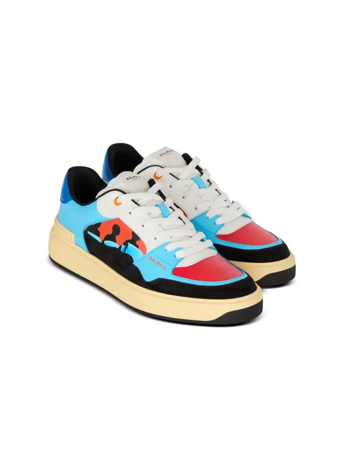 Balmain Sneakers Men Calfskin BCourt Flip Trainers With Prince Gyasi Print Multicolor