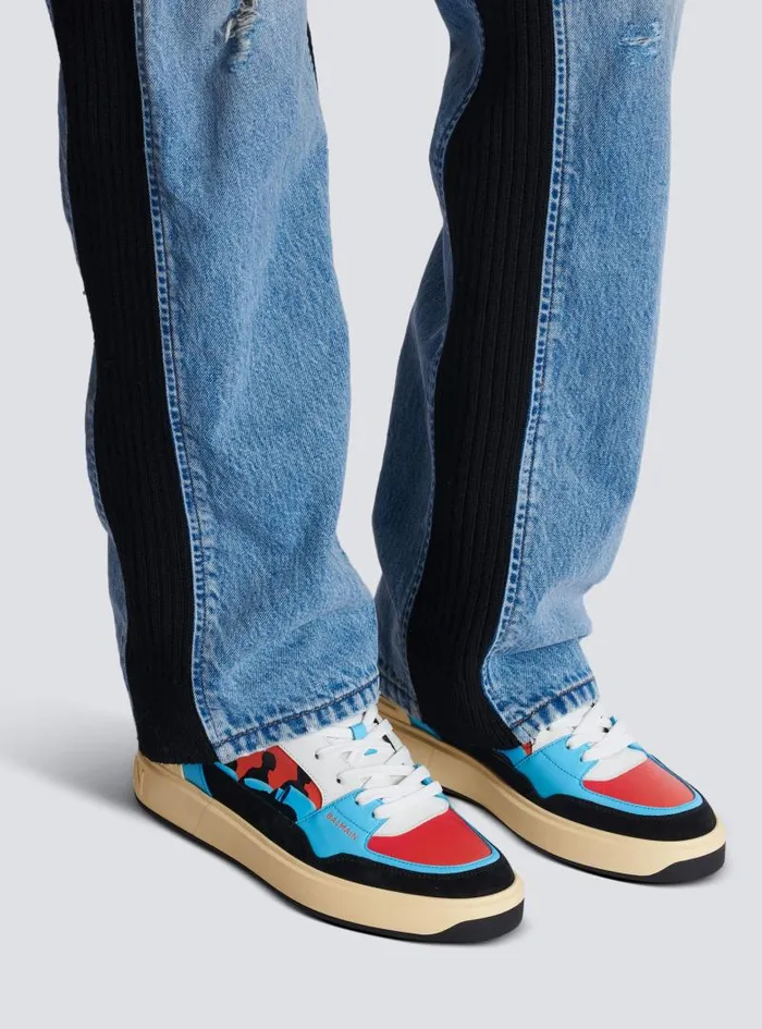 Balmain Sneakers Men Calfskin BCourt Flip Trainers With Prince Gyasi Print Multicolor