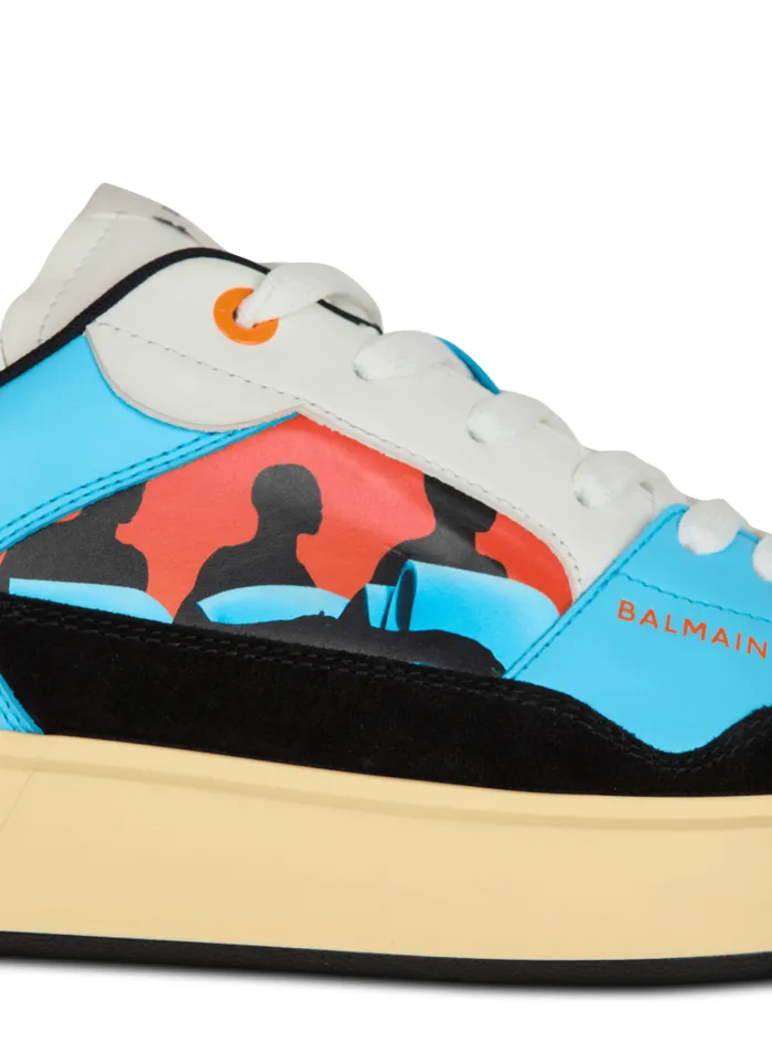 Balmain Sneakers Men Calfskin BCourt Flip Trainers With Prince Gyasi Print Multicolor