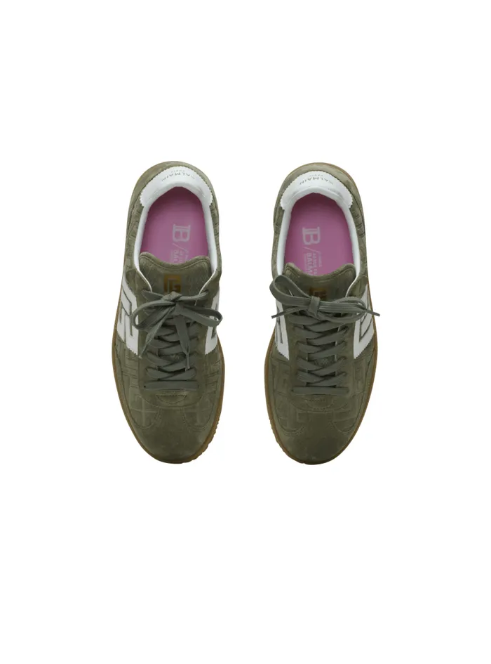 Balmain Sneakers Women Suede Swan Trainers Khaki