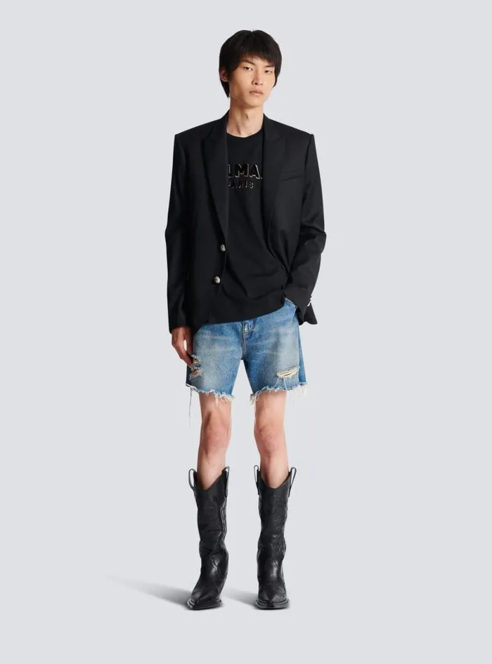 Balmain Sportswear Men Metallic Flocked Tshirt Black