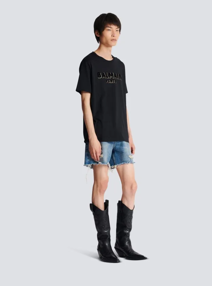 Balmain Sportswear Men Metallic Flocked Tshirt Black