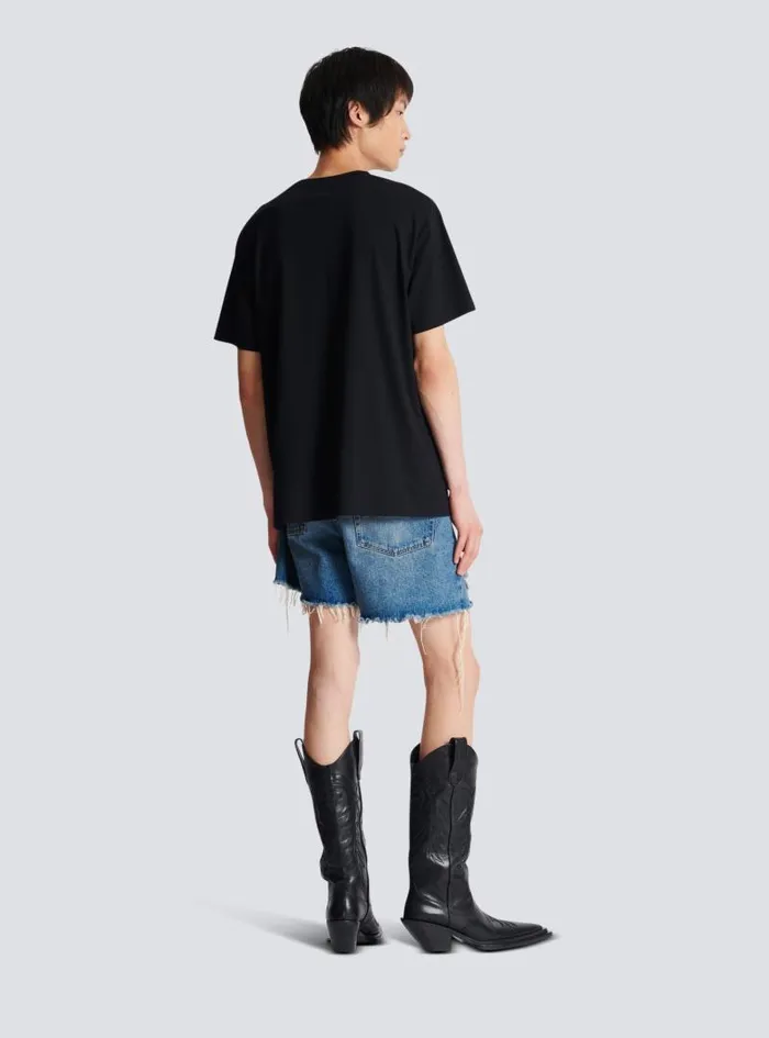 Balmain Sportswear Men Metallic Flocked Tshirt Black