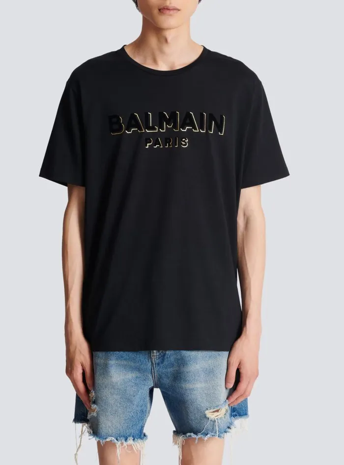 Balmain Sportswear Men Metallic Flocked Tshirt Black