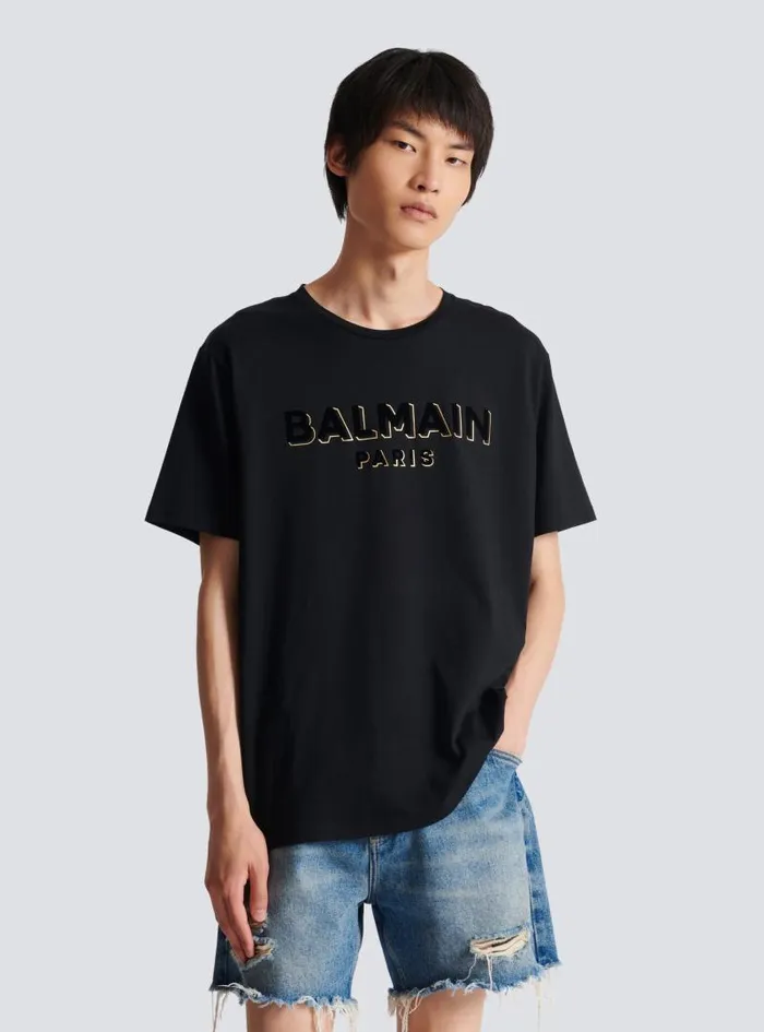 Balmain Sportswear Men Metallic Flocked Tshirt Black