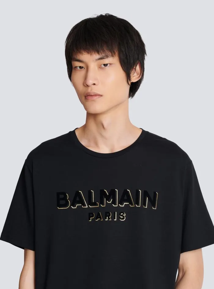 Balmain Sportswear Men Metallic Flocked Tshirt Black