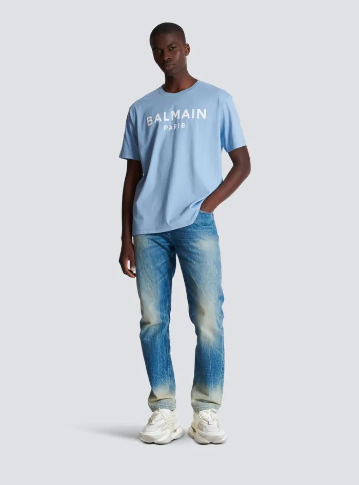 Balmain Sportswear Men Paris Tshirt Blue