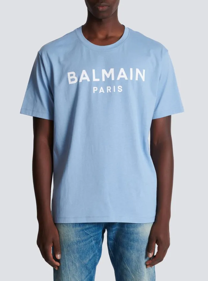 Balmain Sportswear Men Paris Tshirt Blue