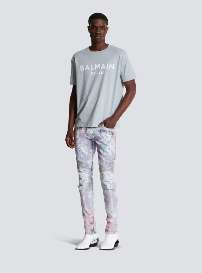 Balmain Sportswear Men Printed Paris Shortsleeved Tshirt Grey