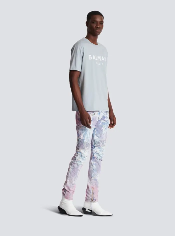 Balmain Sportswear Men Printed Paris Shortsleeved Tshirt Grey