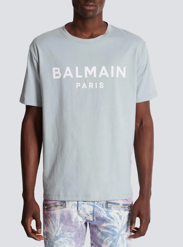 Balmain Sportswear Men Printed Paris Shortsleeved Tshirt Grey