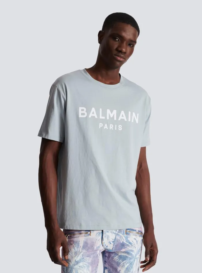 Balmain Sportswear Men Printed Paris Shortsleeved Tshirt Grey