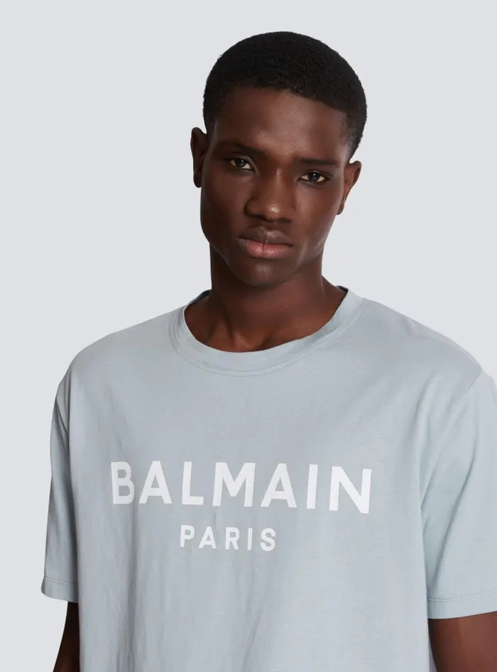 Balmain Sportswear Men Printed Paris Shortsleeved Tshirt Grey