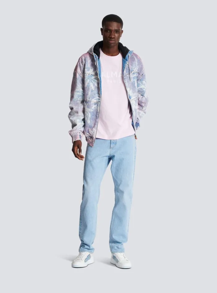 Balmain Sportswear Men Printed Paris Shortsleeved Tshirt Pink