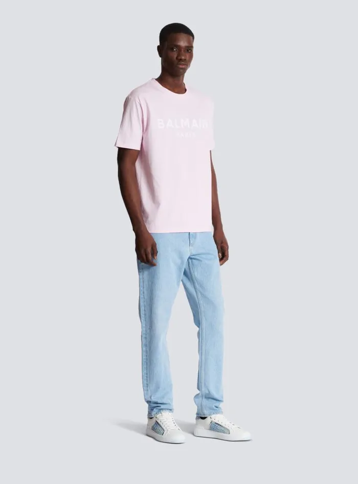 Balmain Sportswear Men Printed Paris Shortsleeved Tshirt Pink