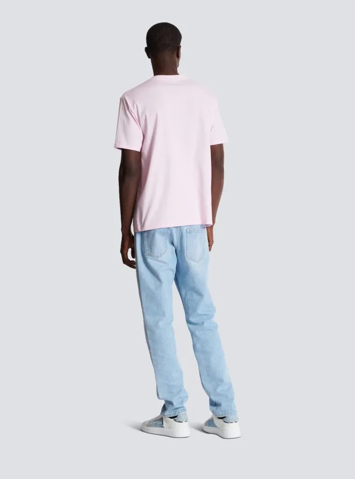 Balmain Sportswear Men Printed Paris Shortsleeved Tshirt Pink