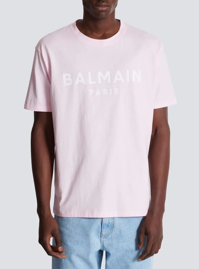 Balmain Sportswear Men Printed Paris Shortsleeved Tshirt Pink