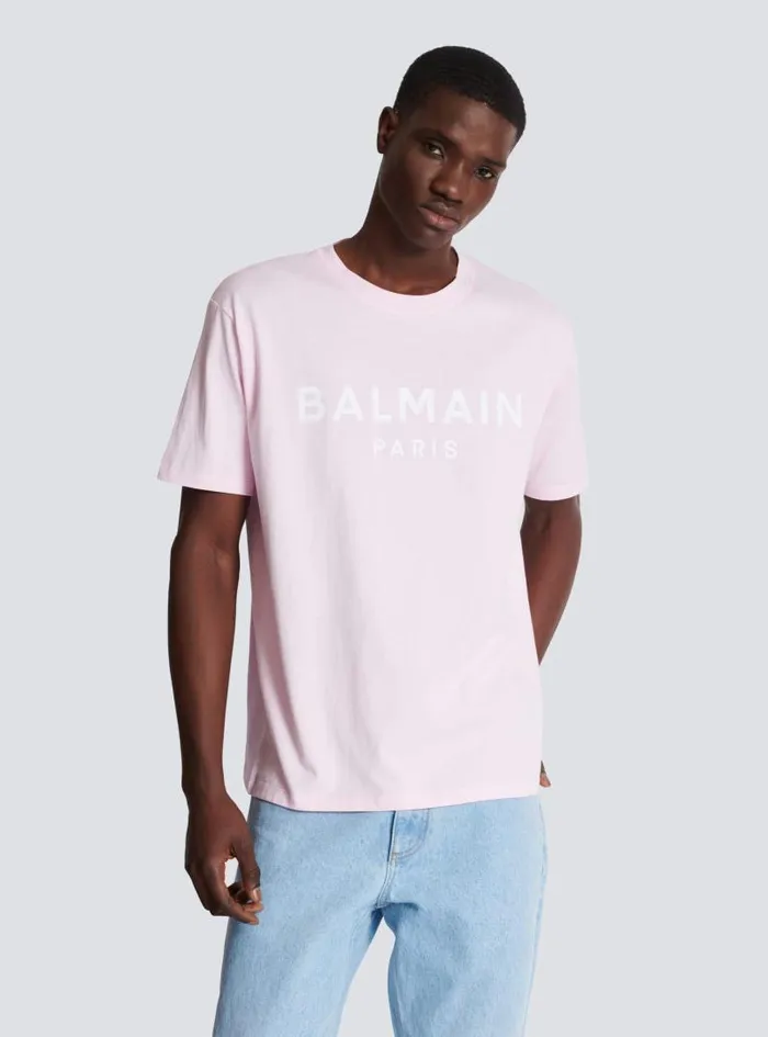 Balmain Sportswear Men Printed Paris Shortsleeved Tshirt Pink