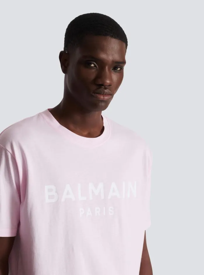 Balmain Sportswear Men Printed Paris Shortsleeved Tshirt Pink