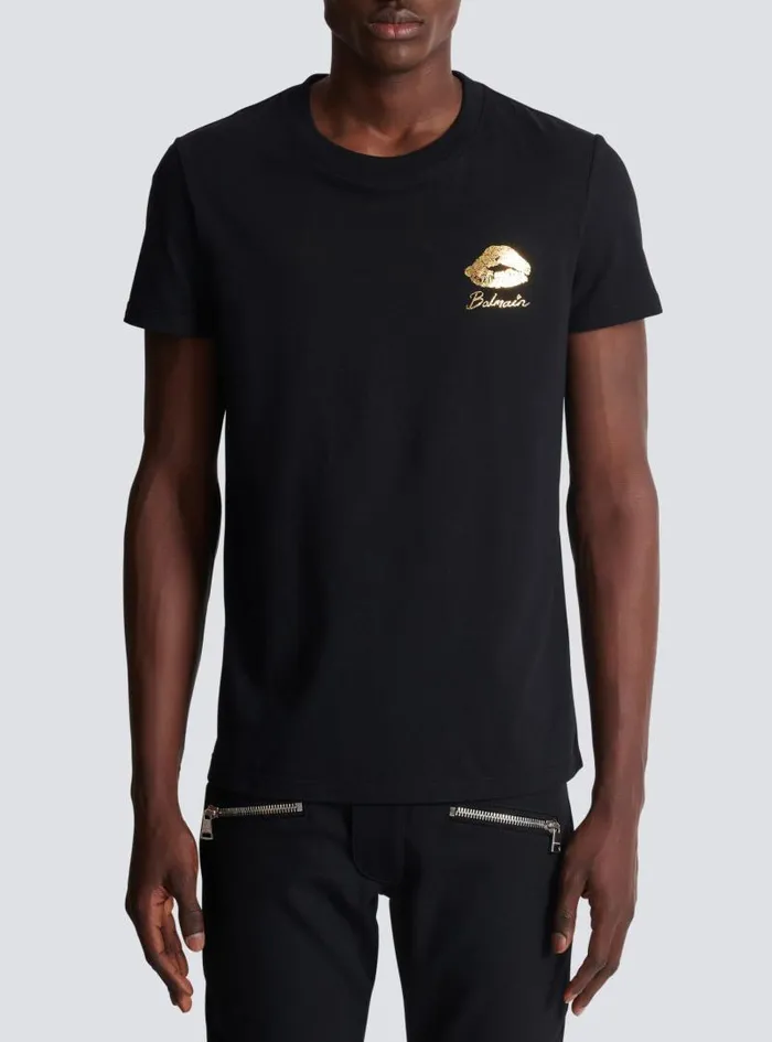 Balmain Sportswear Men Tshirt With Kiss Print Black