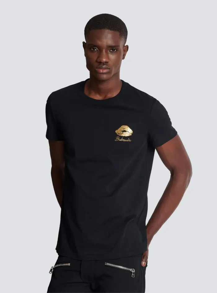Balmain Sportswear Men Tshirt With Kiss Print Black